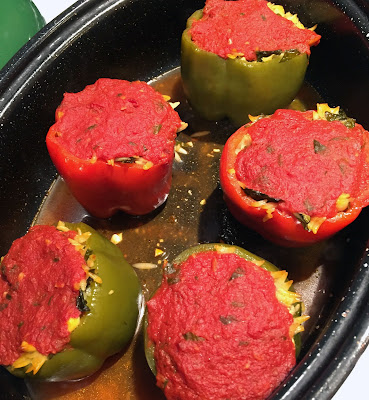 Stuffed Peppers with Chickpeas and Baby Spinach